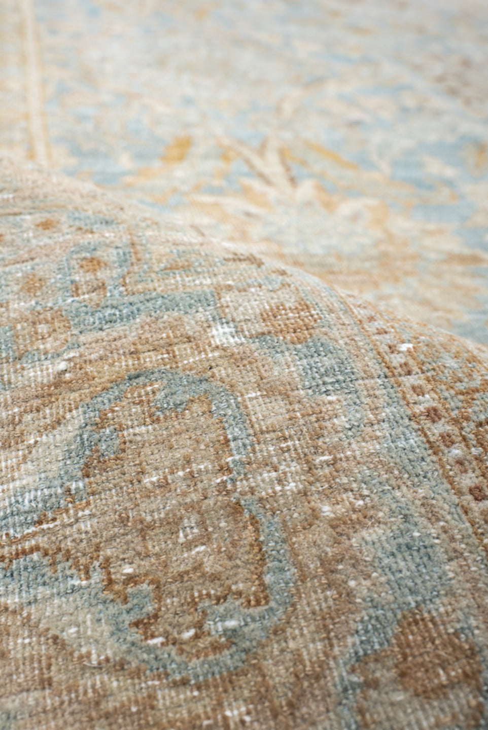 11' x 16' one-of-a-kind handmade vintage Tabriz oversize rug. Color palette: pale blue, ivory, taupe, beige, brown, camel