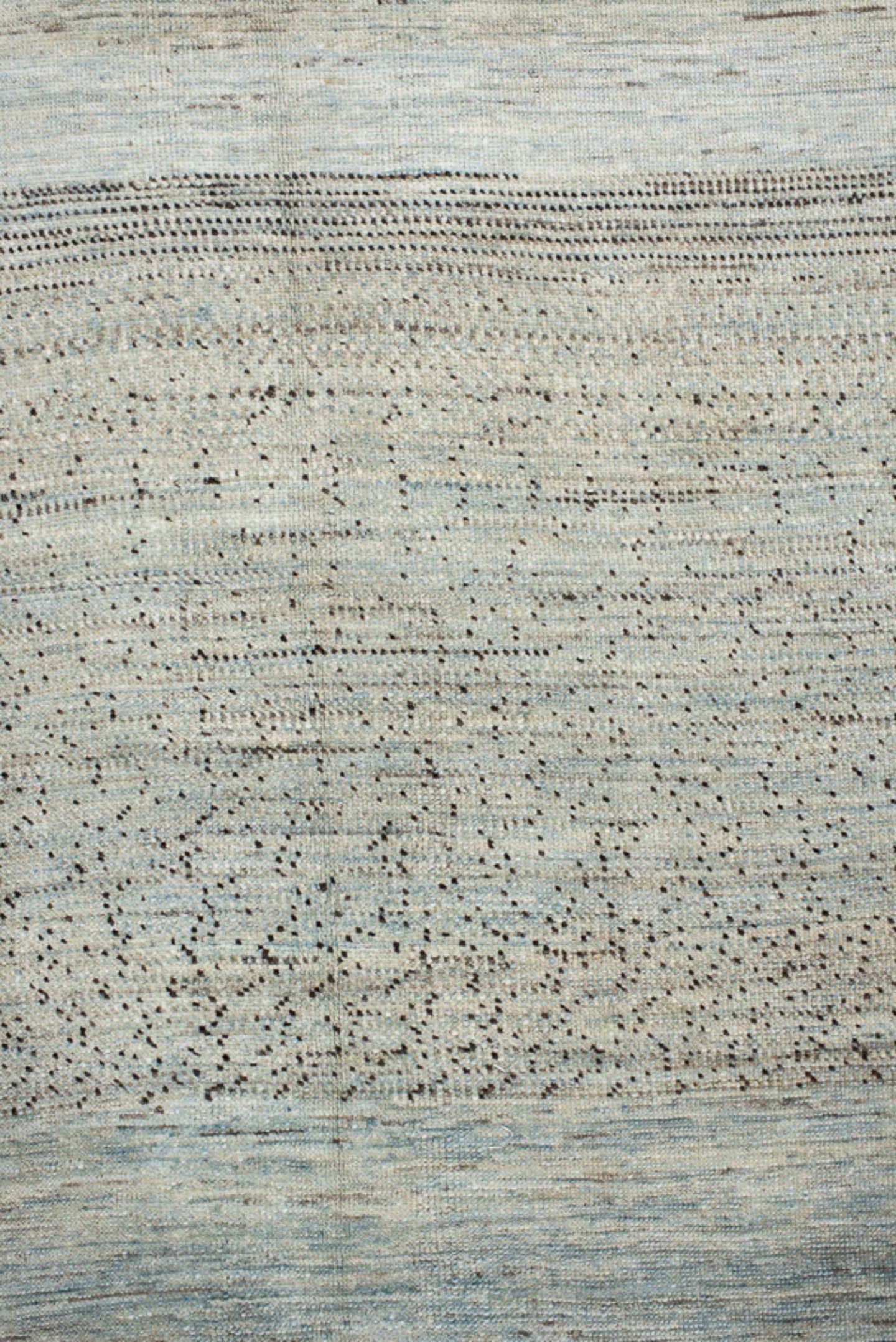 10' x 12' one-of-a-kind handmade vintage Gabbe large size rug. Color palette: ivory, pale blue, sky blue, beige, taupe