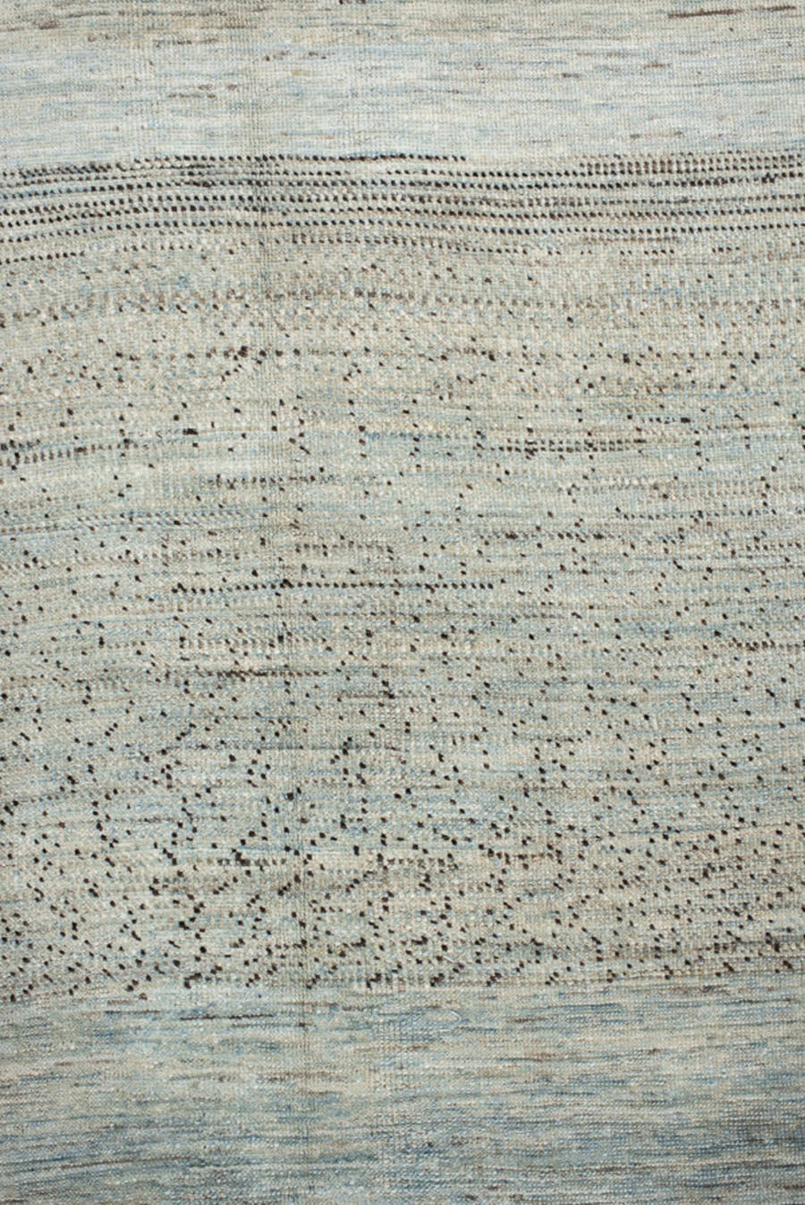 10' x 12' one-of-a-kind handmade vintage Gabbe large size rug. Color palette: ivory, pale blue, sky blue, beige, taupe