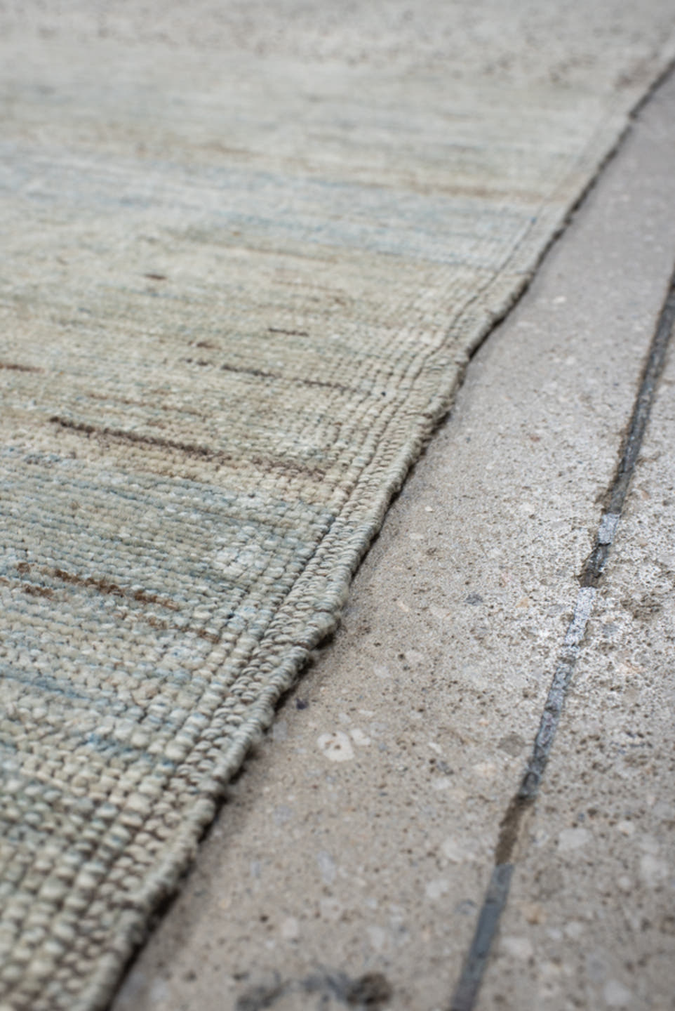 10' x 12' one-of-a-kind handmade vintage Gabbe large size rug. Color palette: ivory, pale blue, sky blue, beige, taupe