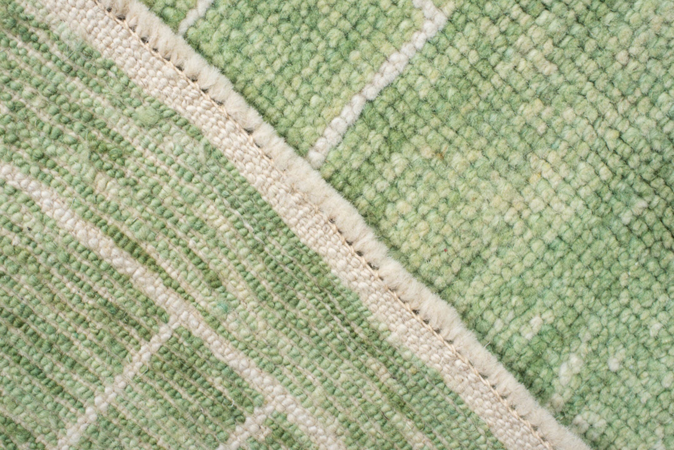 9' x 12' one-of-a-kind handmade handmade Contemporary large size rug. Color palette: sage, mint, ivory, cream, green