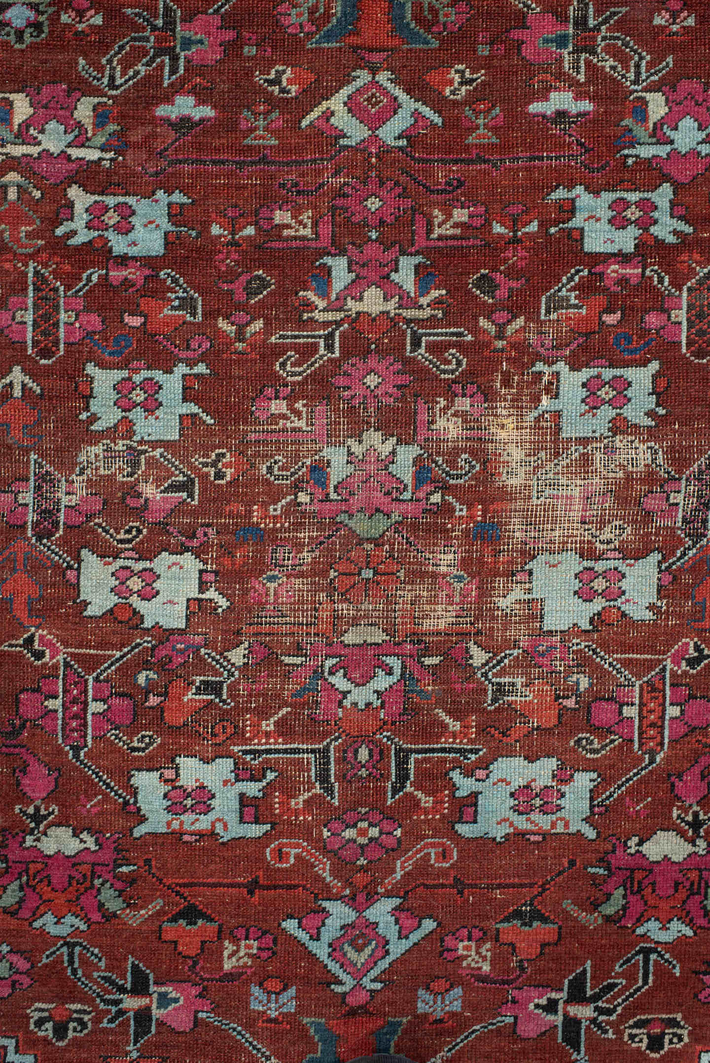 4' x 6' one-of-a-kind handmade vintage Anatolian small size rug. Color palette: rust, ivory, cobalt, brick, sky_blue, rose