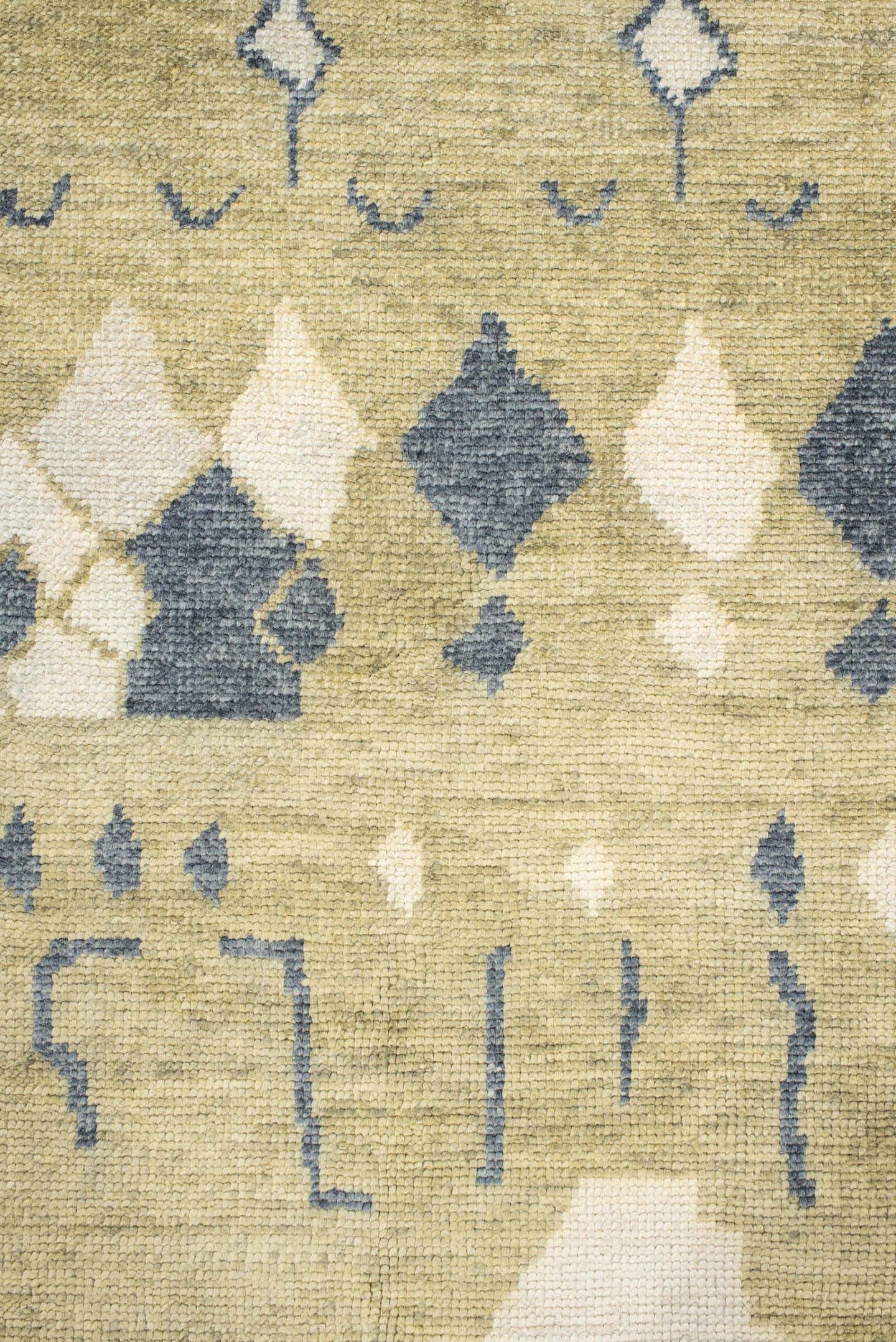 7' x 10' one-of-a-kind handmade vintage Moroccan large size rug. Color palette: olive, ivory, slate, cream, sage, green