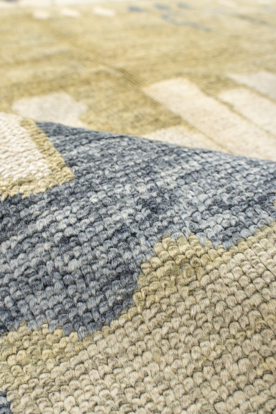 7' x 10' one-of-a-kind handmade vintage Moroccan large size rug. Color palette: olive, ivory, slate, cream, sage, green