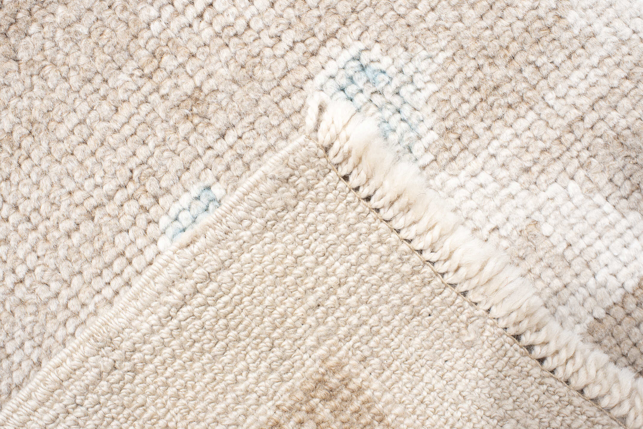 12' x 14' one-of-a-kind handmade vintage Trs oversize rug. Color palette: beige, ivory, taupe, pale blue, cream, gray