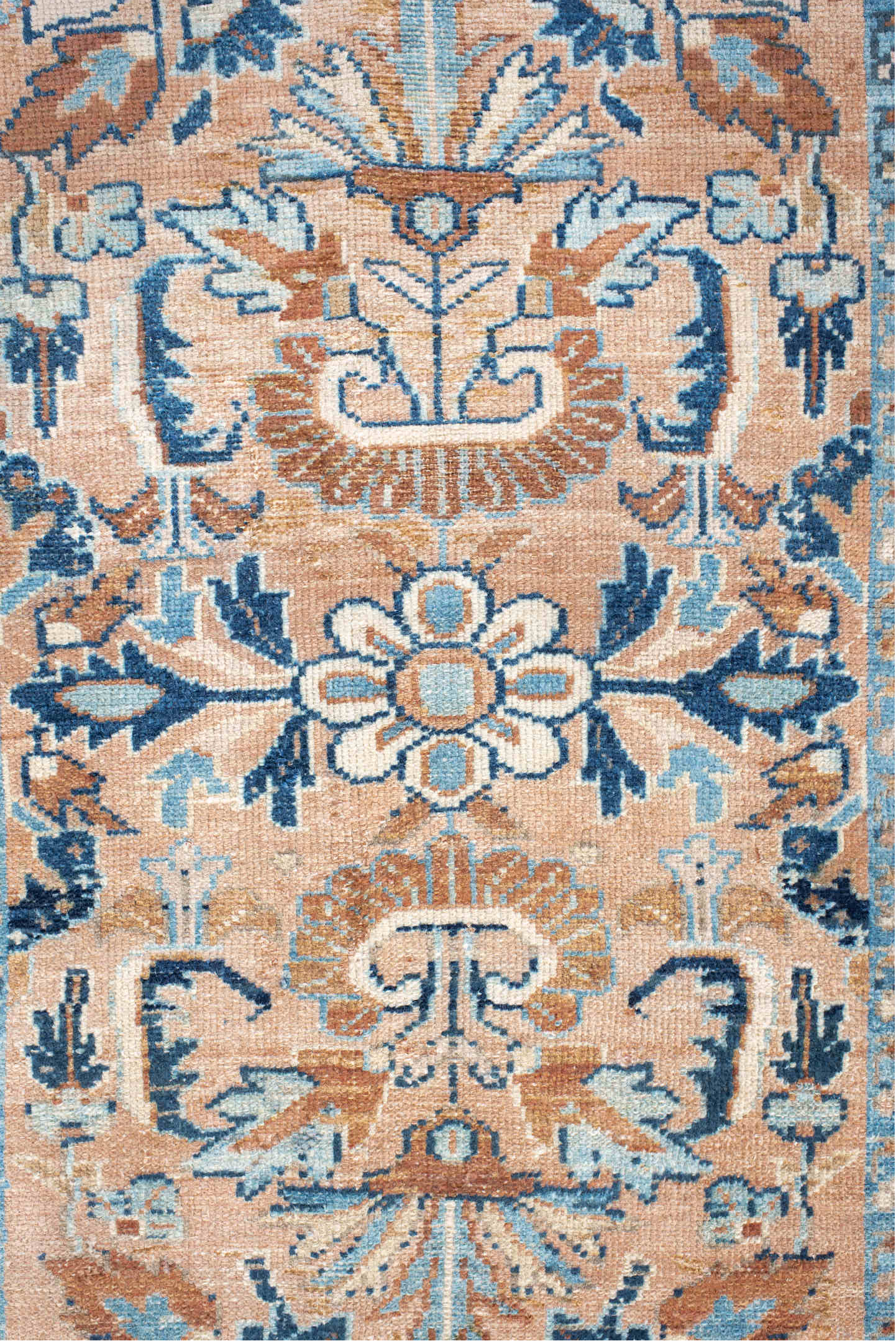 2' x 4' one-of-a-kind handmade vintage Hamadan small size rug. Color palette: blush, sky blue, navy, ivory, camel, taupe