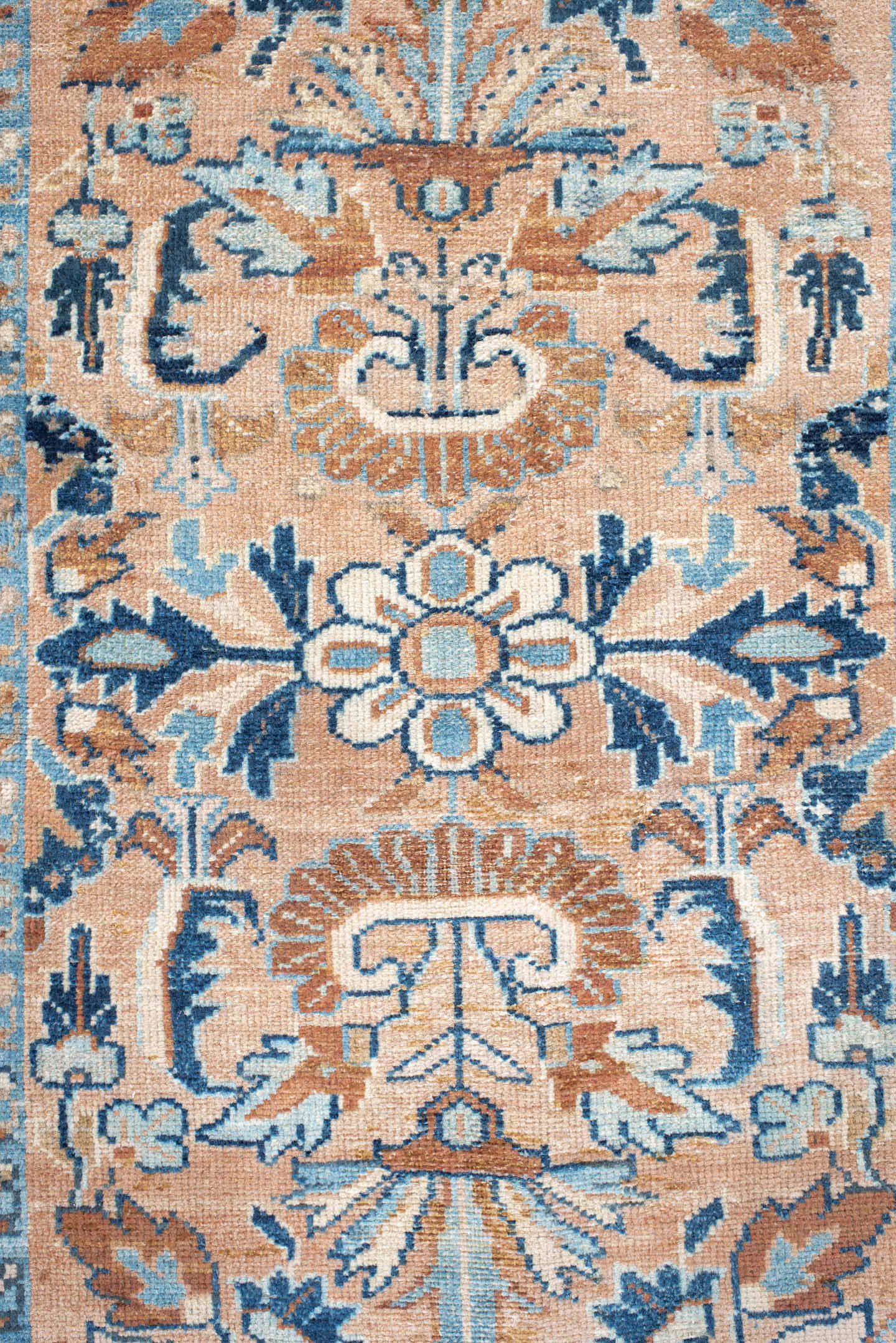 2' x 4' one-of-a-kind handmade vintage Hamadan small size rug. Color palette: blush, sky blue, navy, ivory, camel, taupe