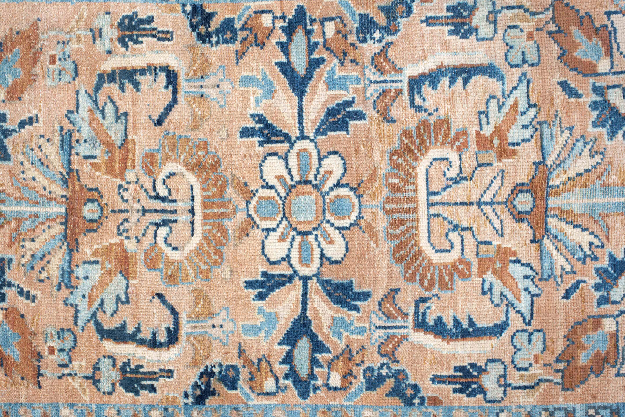 2' x 4' one-of-a-kind handmade vintage Hamadan small size rug. Color palette: blush, sky blue, navy, ivory, camel, taupe