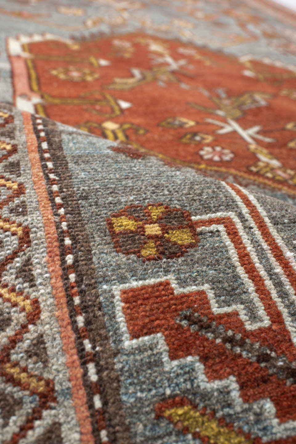 4' x 6' one-of-a-kind handmade vintage Malayer rug. Color palette: blue, rust, ivory, camel, brown, gold, rose, terracotta