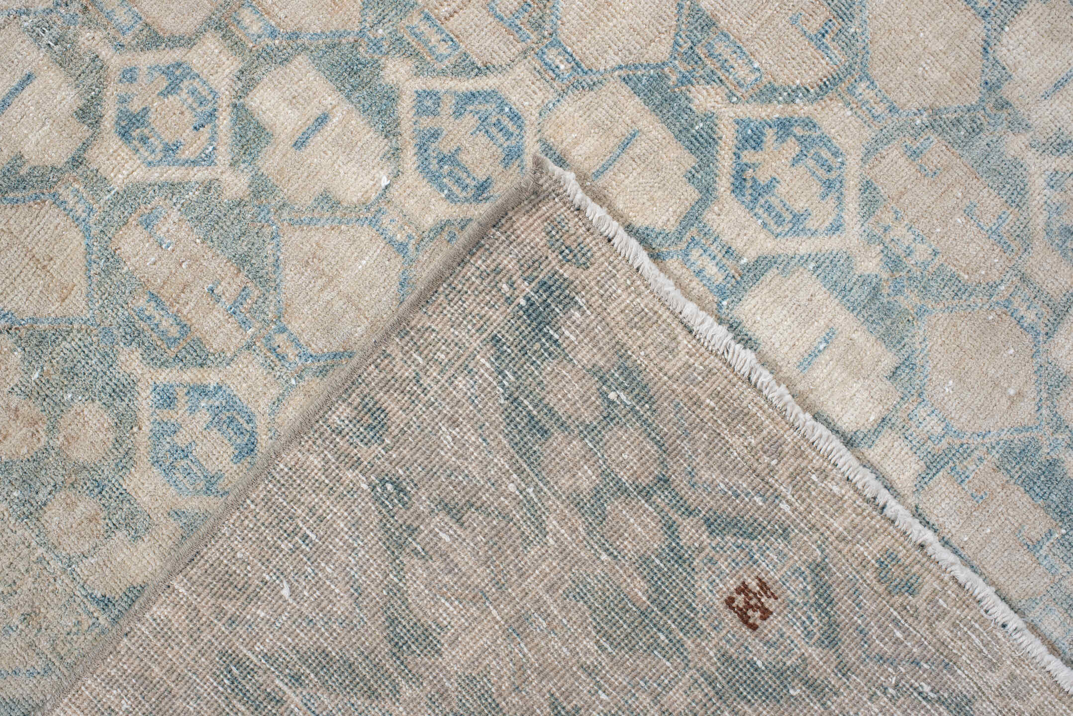 4' x 5' one-of-a-kind handmade vintage small size rug. Color palette: brown, dark gray, gainsboro, gray, light gray, linen