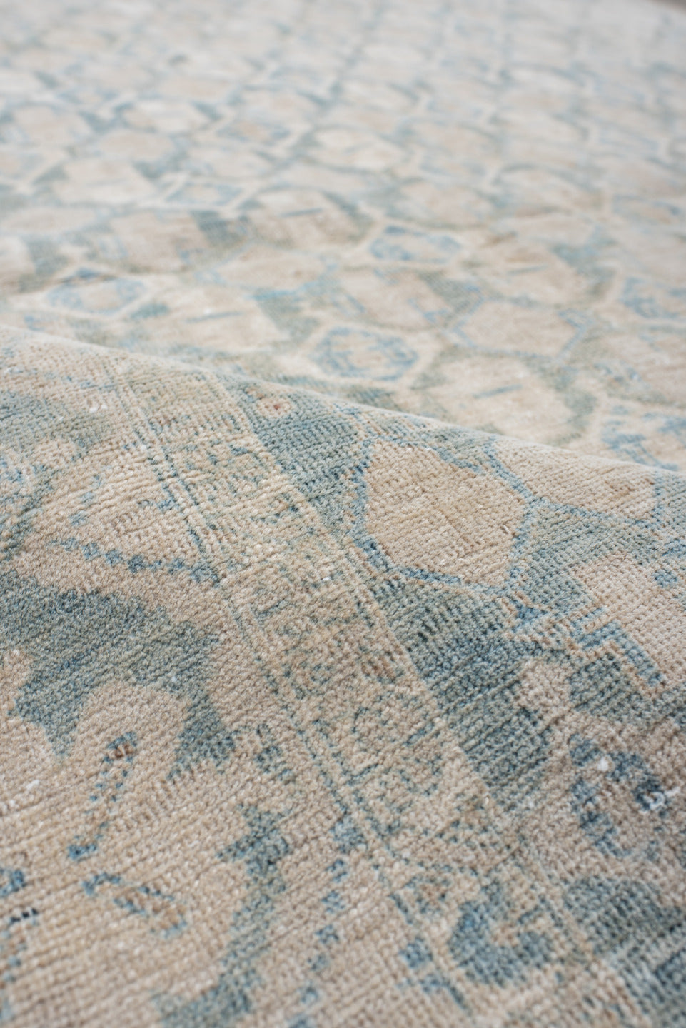 4' x 5' one-of-a-kind handmade vintage small size rug. Color palette: brown, dark gray, gainsboro, gray, light gray, linen