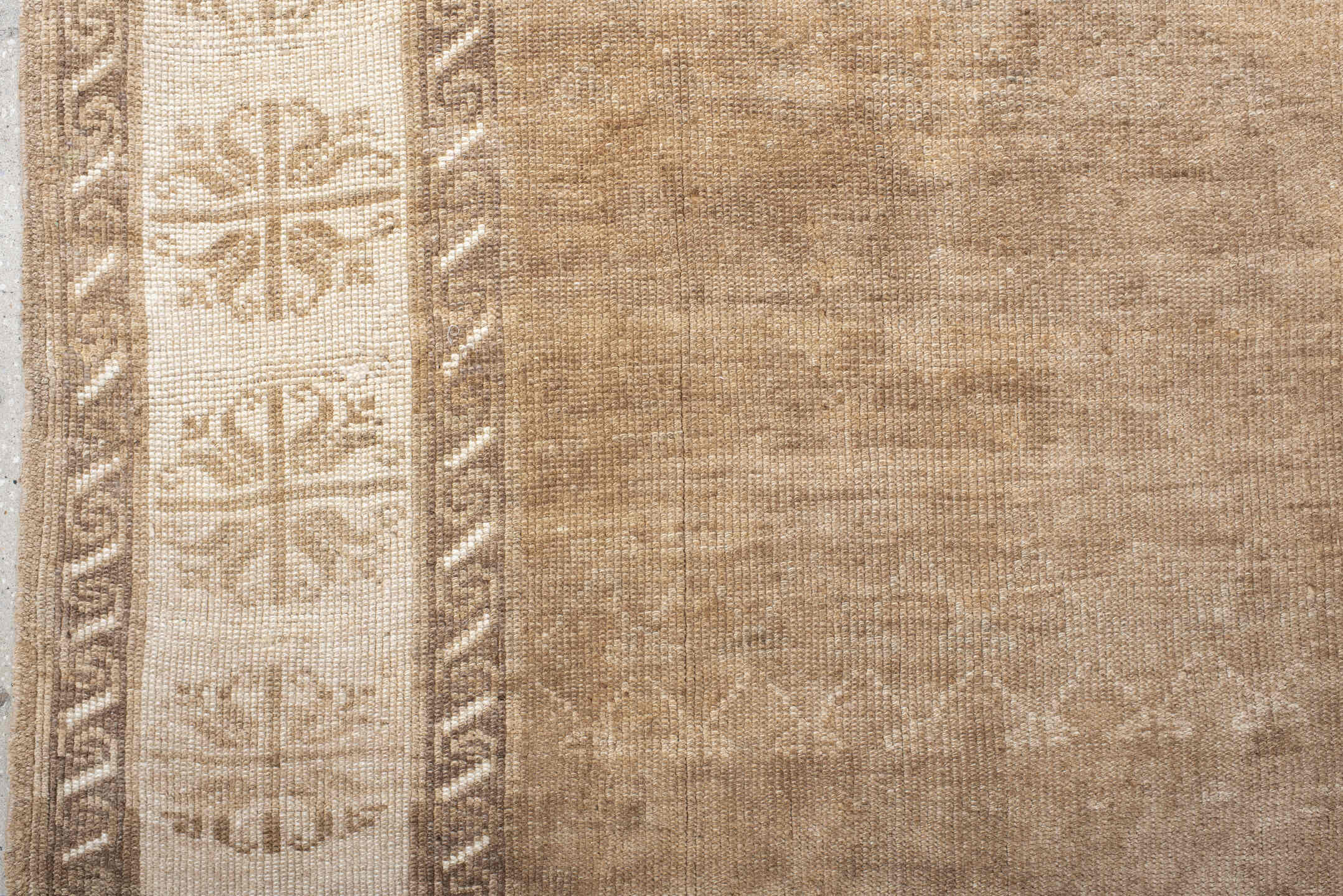 6' x 9' one-of-a-kind handmade vintage Kars medium size rug. Color palette: off-white, orange, brown, light gray, gray, pink