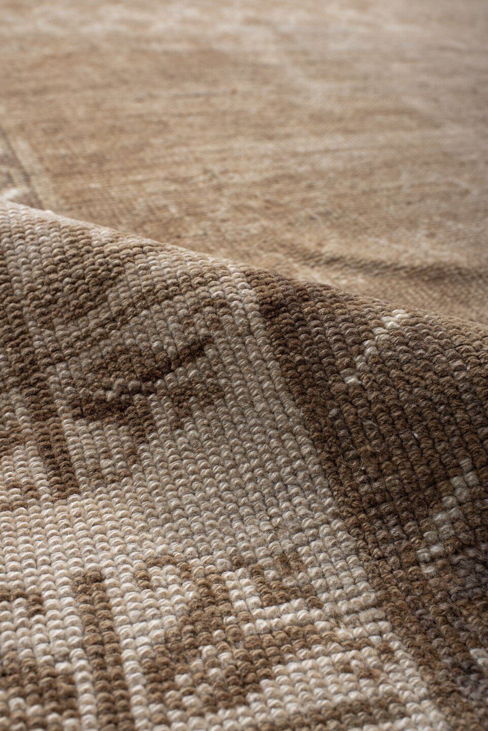 6' x 9' one-of-a-kind handmade vintage Kars medium size rug. Color palette: off-white, orange, brown, light gray, gray, pink