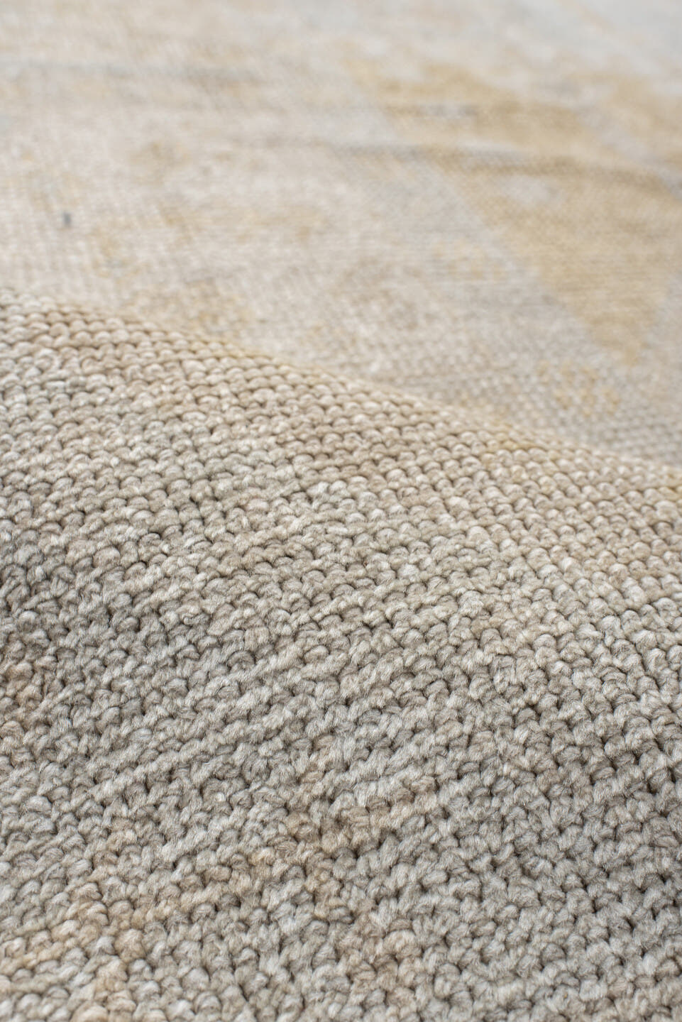 9' x 12' one-of-a-kind handmade vintage large size rug. Color palette: ivory, pale blue, cream, beige, taupe, light blue