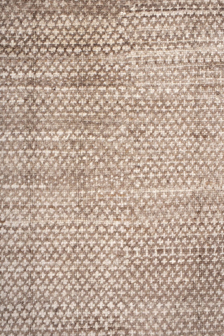8' x 10' one-of-a-kind handmade vintage large size rug. Color palette: taupe, ivory, brown, cream, pale aqua, charcoal