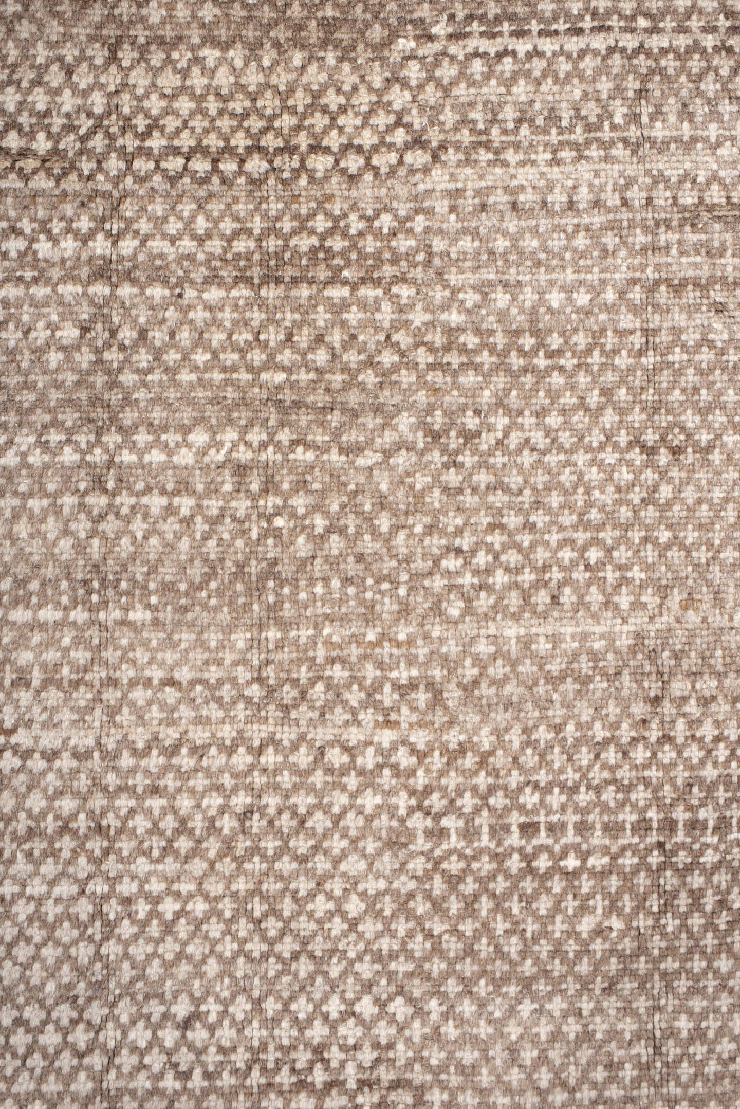 8' x 10' one-of-a-kind handmade vintage large size rug. Color palette: taupe, ivory, brown, cream, pale aqua, charcoal