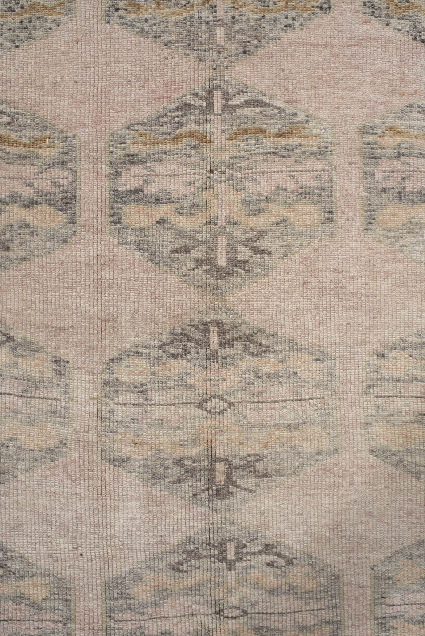 4' x 9' one-of-a-kind handmade vintage Kars runner rug. Color palette: blush, gray, ivory, taupe, charcoal, beige, pink