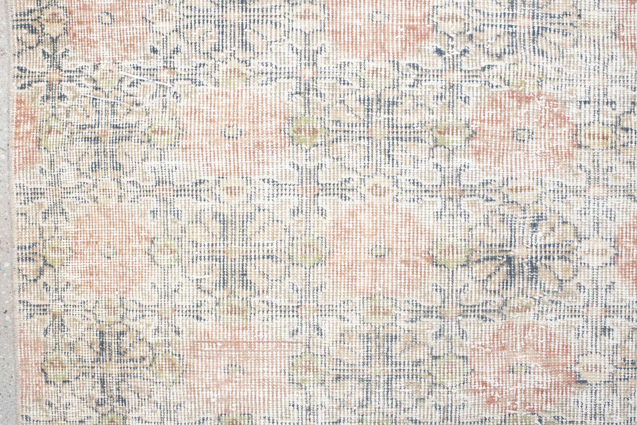 4' x 6' one-of-a-kind handmade vintage Sparta small size rug. Color palette: off-white, gray, pink, black, light gray