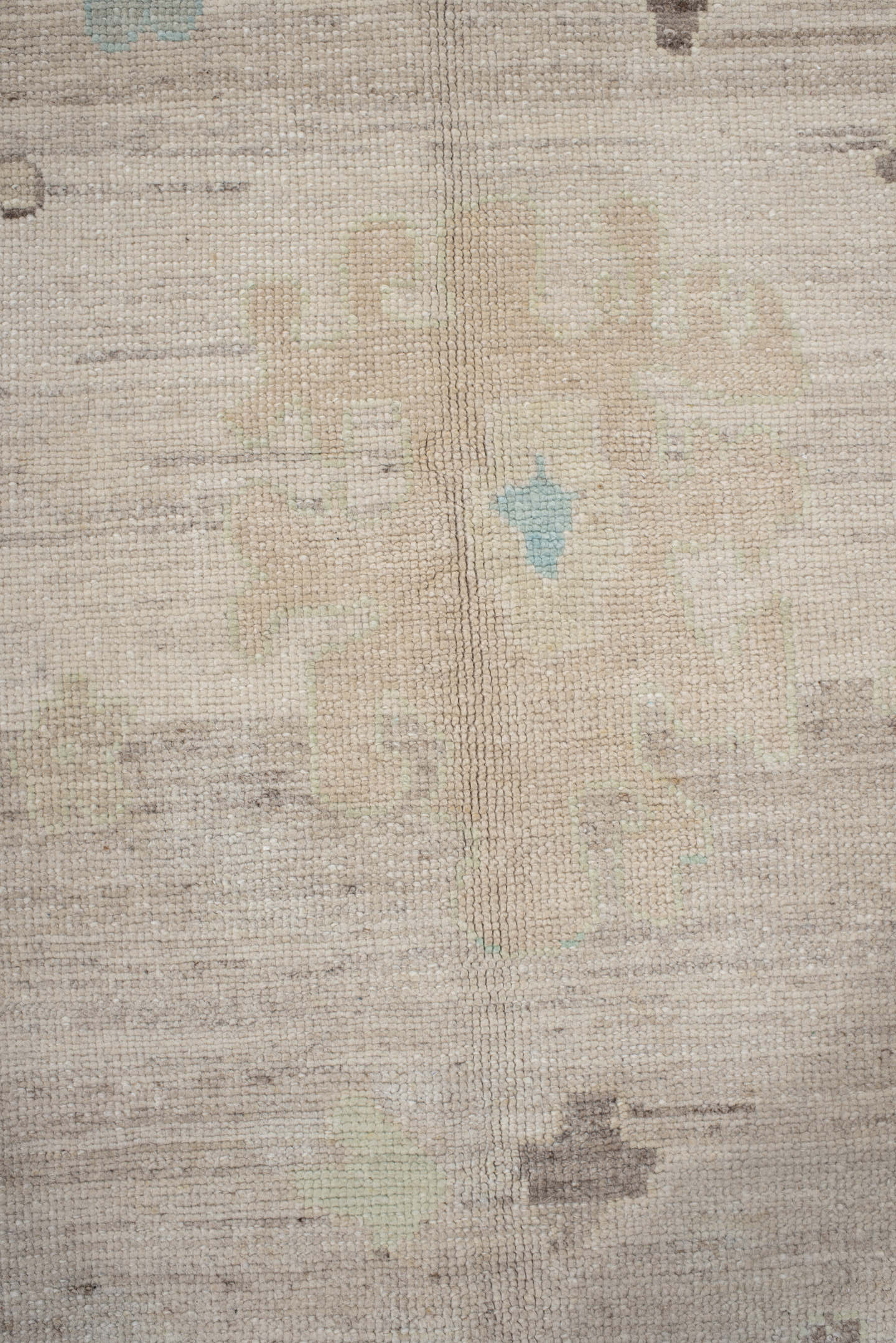 10' x 12' one-of-a-kind handmade vintage Oushak large size rug. Color palette: beige, powder_blue, ivory, taupe, brown