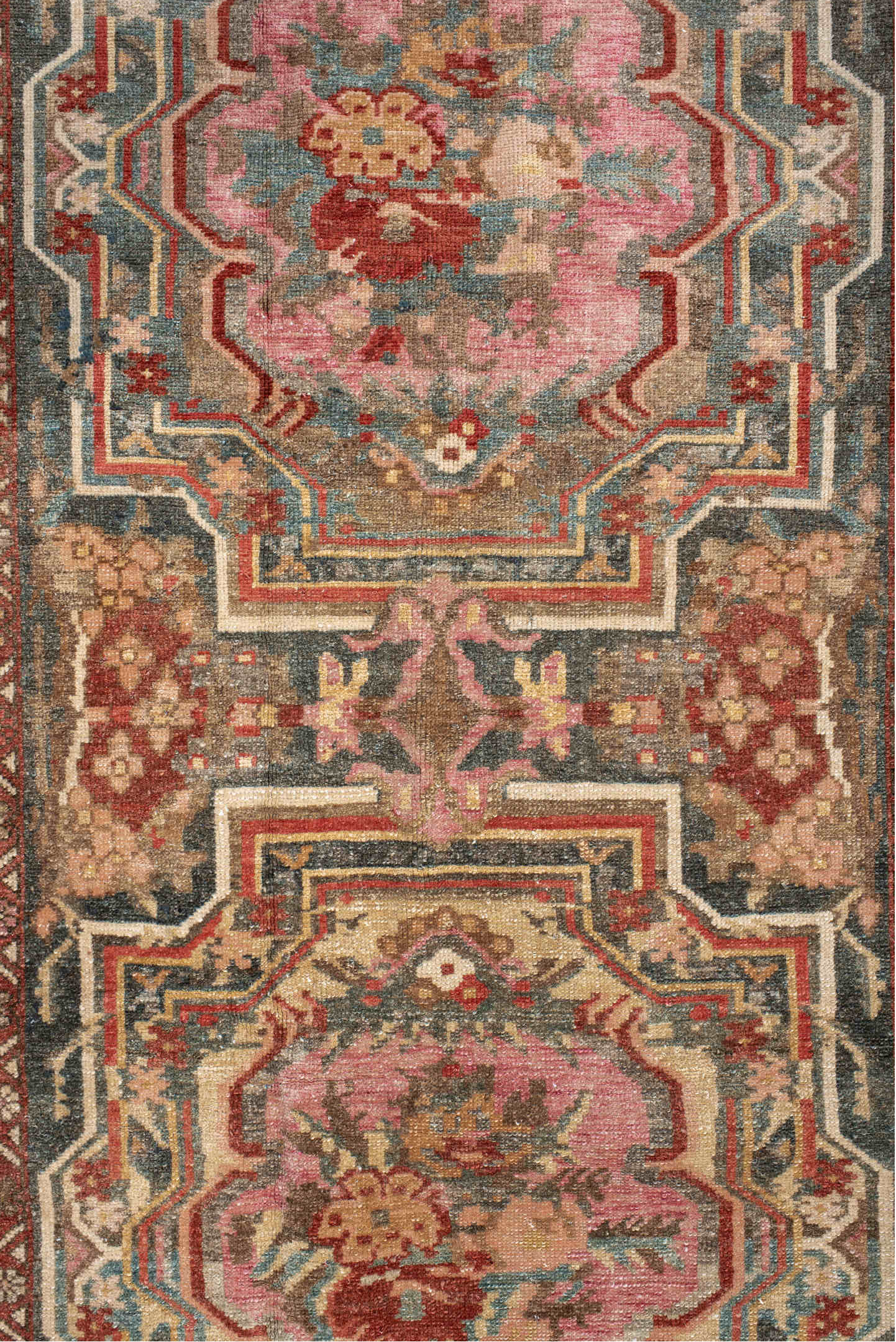 4' x 11' one-of-a-kind handmade vintage Baktiary runner rug. Color palette: antiquewhite, brown, gray, off-white, orange