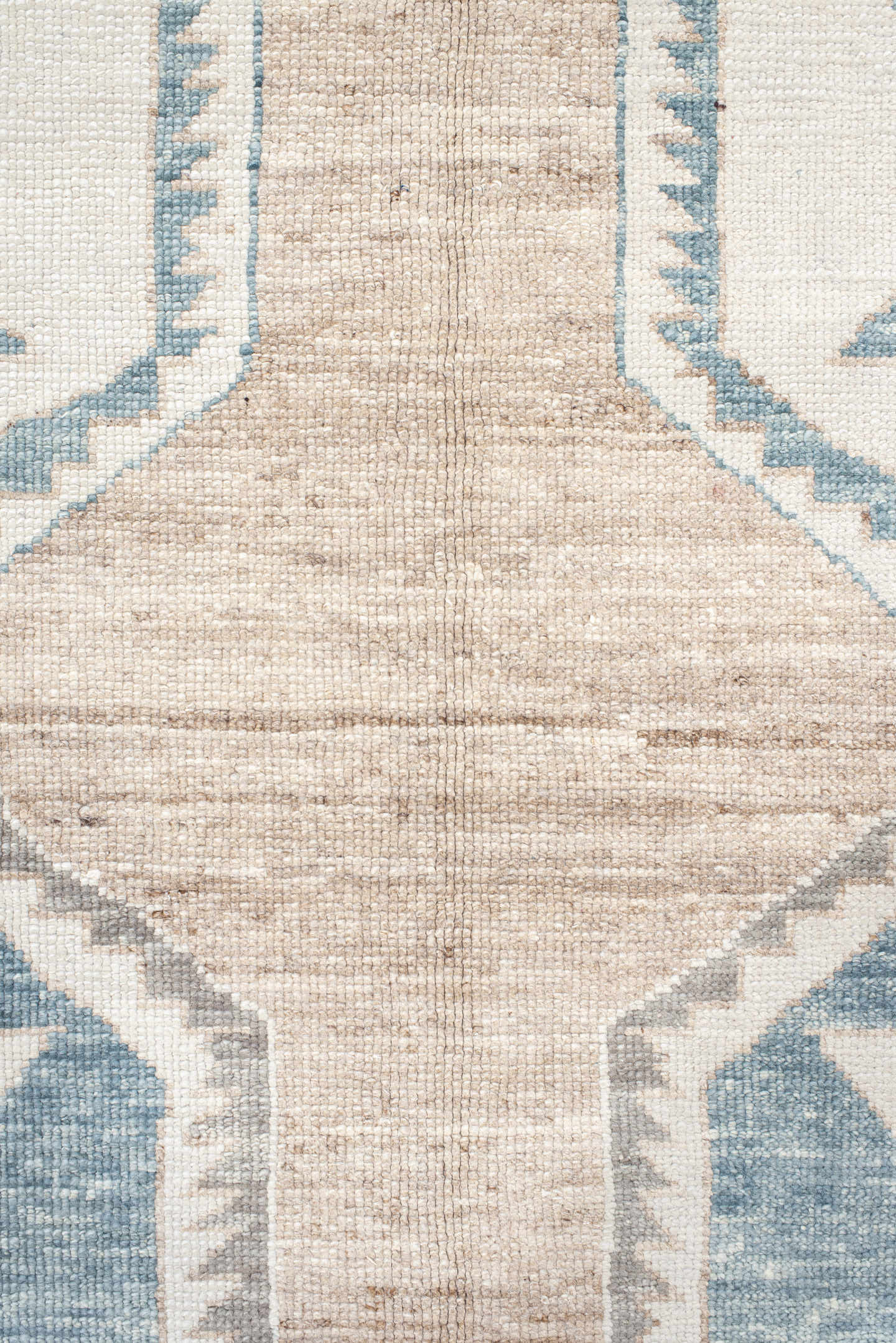 9' x 12' one-of-a-kind handmade vintage Oushak large size rug. Color palette: ivory, pale blue, taupe, beige, gray