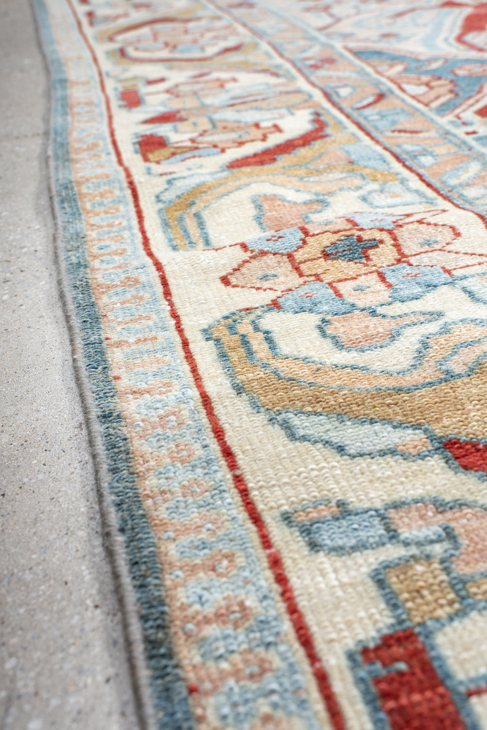 10' x 13' one-of-a-kind handmade vintage Anatolian large size rug. Color palette: rust, ivory, pale_blue, beige, cream