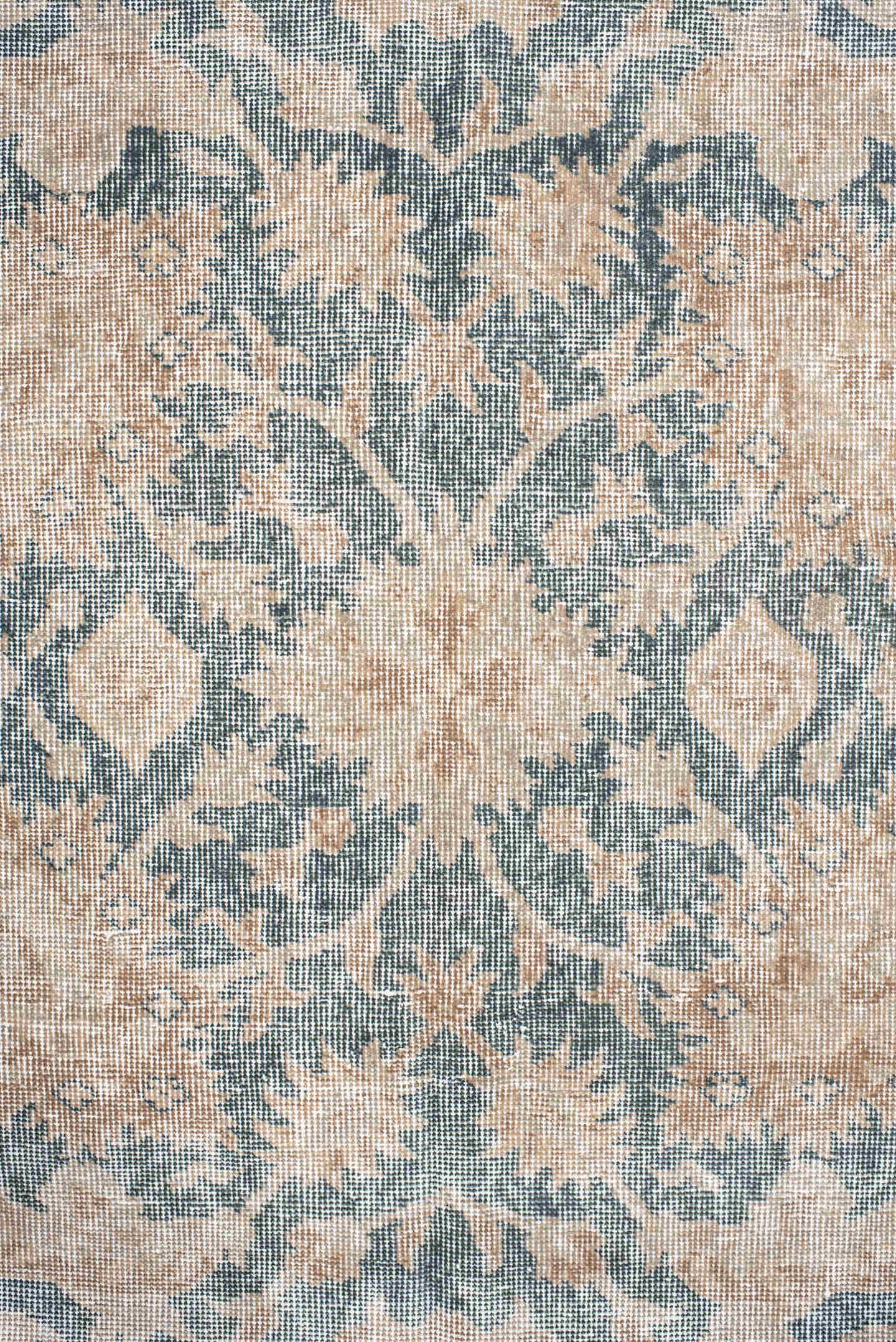 9' x 13' one-of-a-kind handmade vintage Sparta large size rug. Color palette: ivory, blue, taupe, beige, slate, gray