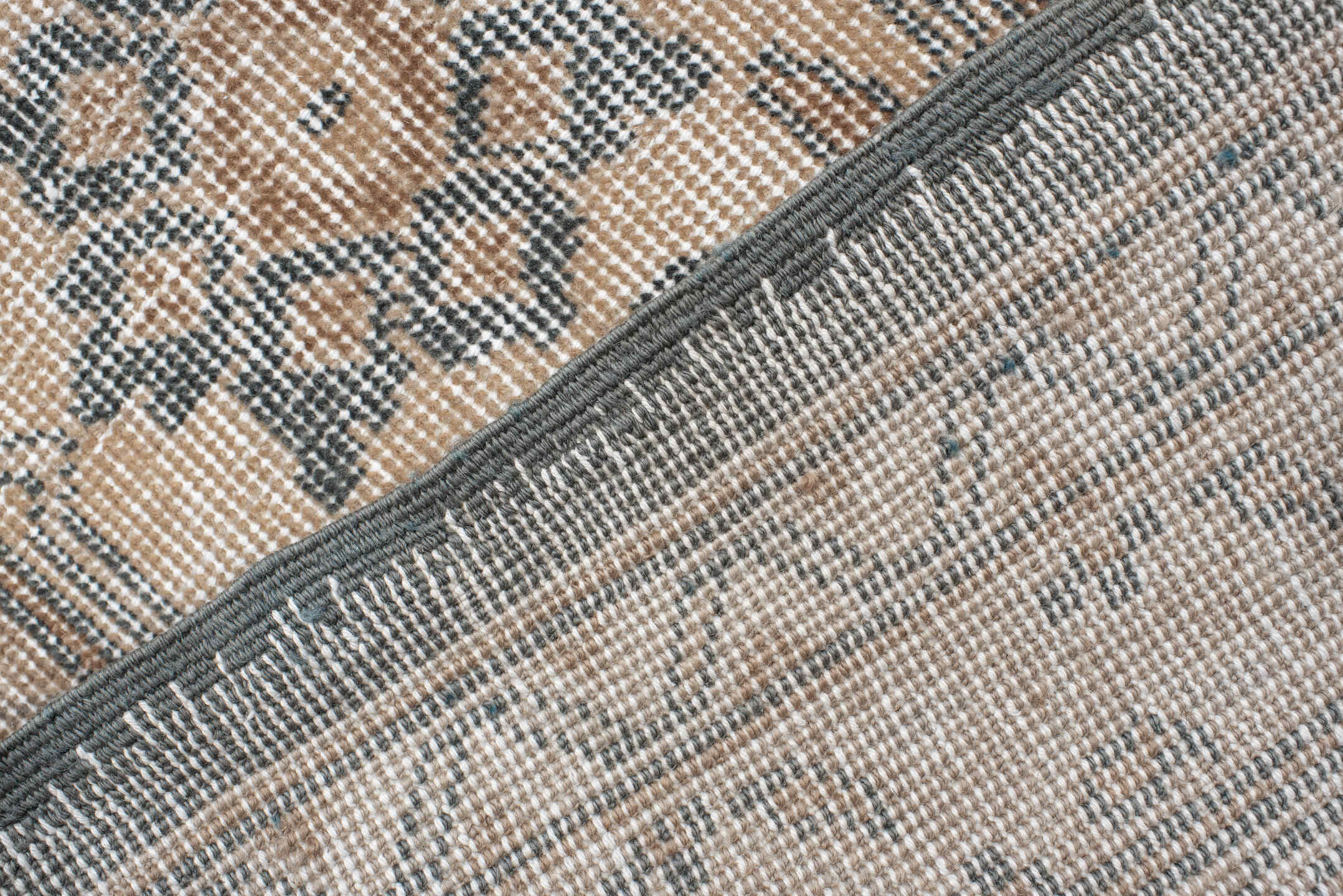 9' x 13' one-of-a-kind handmade vintage Sparta large size rug. Color palette: ivory, blue, taupe, beige, slate, gray