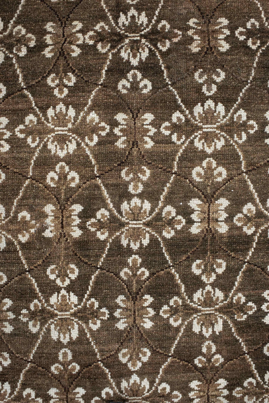 9' x 11' one-of-a-kind handmade vintage Kars large size rug. Color palette: brown, ivory, taupe, camel, terra cotta