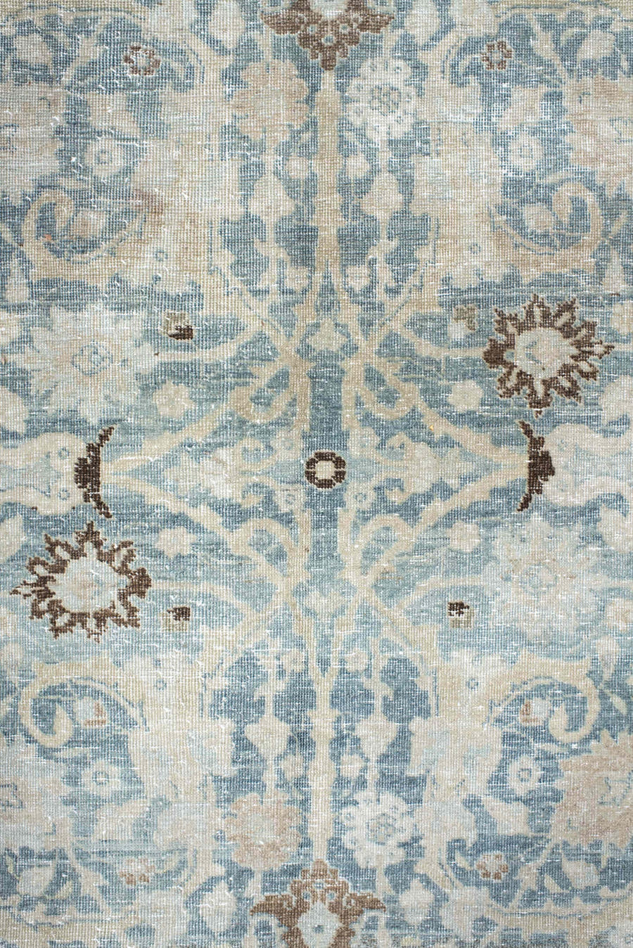 7' x 11' one-of-a-kind handmade antique Tabriz large size rug. Color palette: ivory, pale blue, taupe, slate, brown