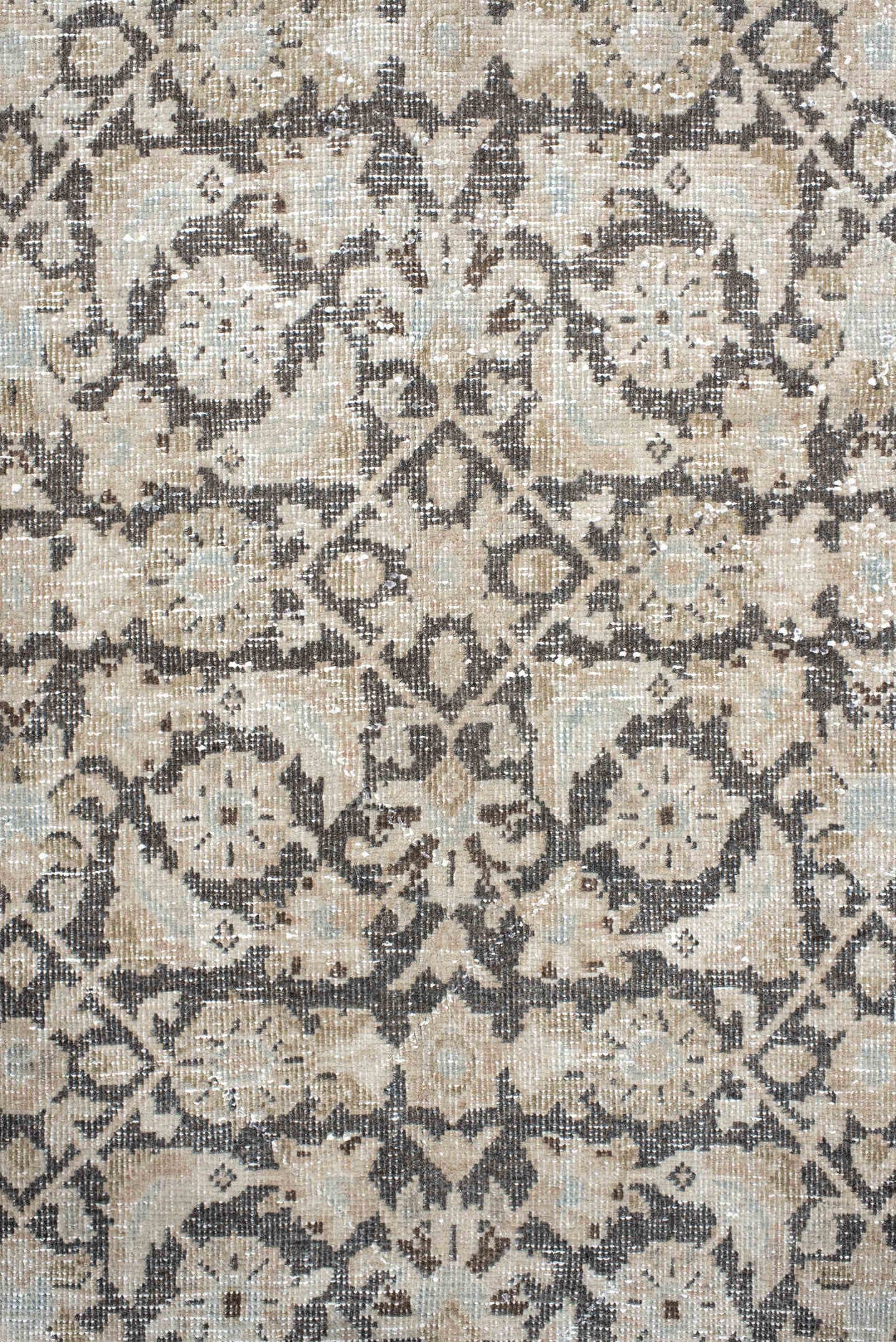 10' x 13' one-of-a-kind handmade antique Malayer large size rug. Color palette: ivory, taupe, charcoal, beige, blush, slate