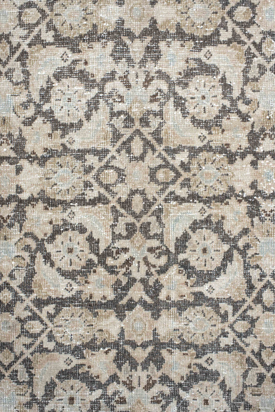 10' x 13' one-of-a-kind handmade antique Malayer large size rug. Color palette: ivory, taupe, charcoal, beige, blush, slate