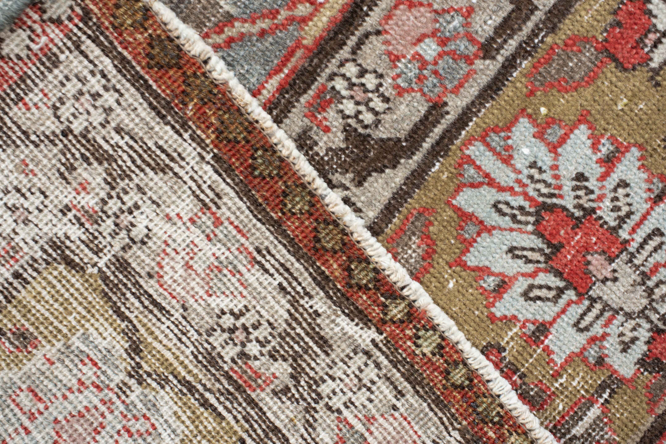 6' x 9' one-of-a-kind handmade antique Tabriz medium size rug. Color palette: light blue, camel, ivory, rust, brown, coral