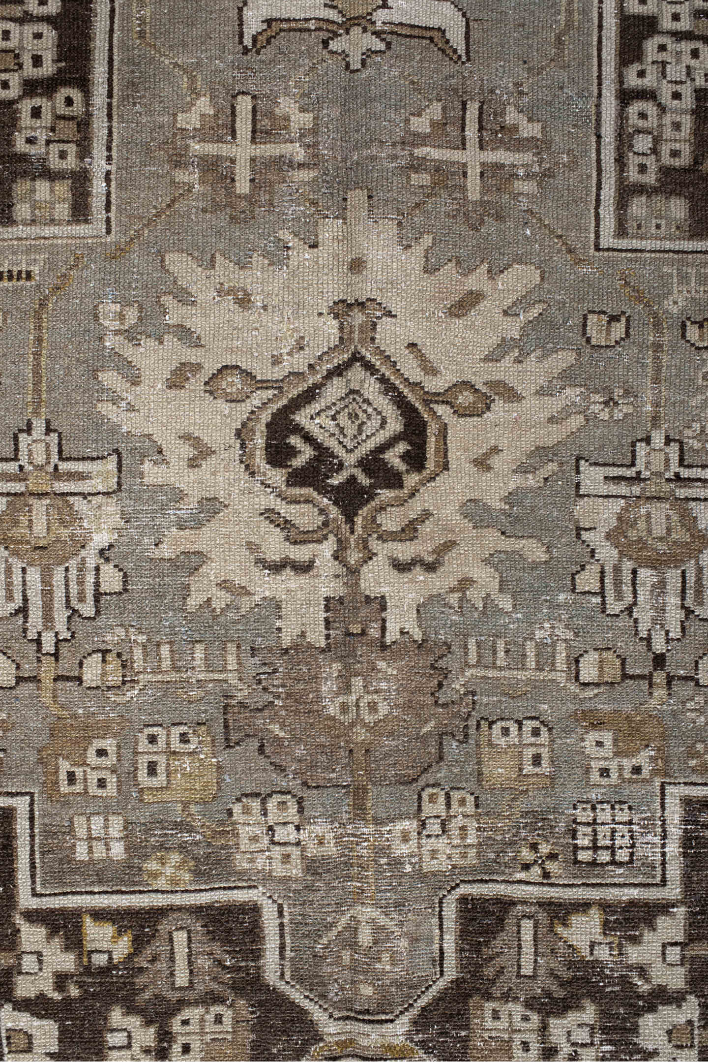 3' x 6' one-of-a-kind handmade vintage Hamadan small size rug. Color palette: ivory, taupe, charcoal, brown, sage, camel