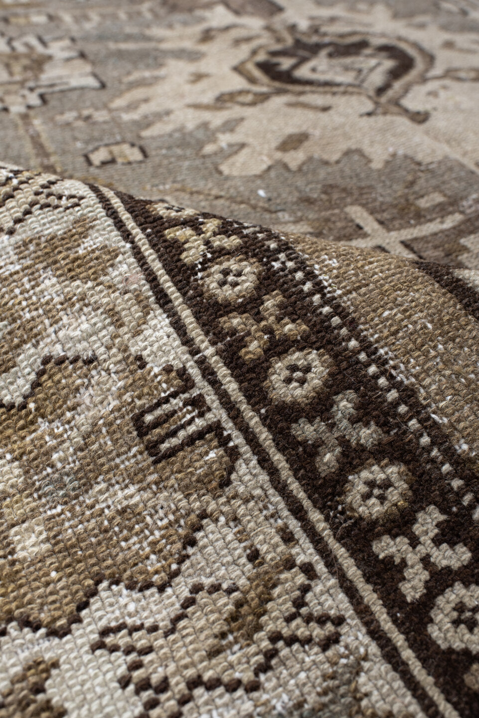 3' x 6' one-of-a-kind handmade vintage Hamadan small size rug. Color palette: ivory, taupe, charcoal, brown, sage, camel