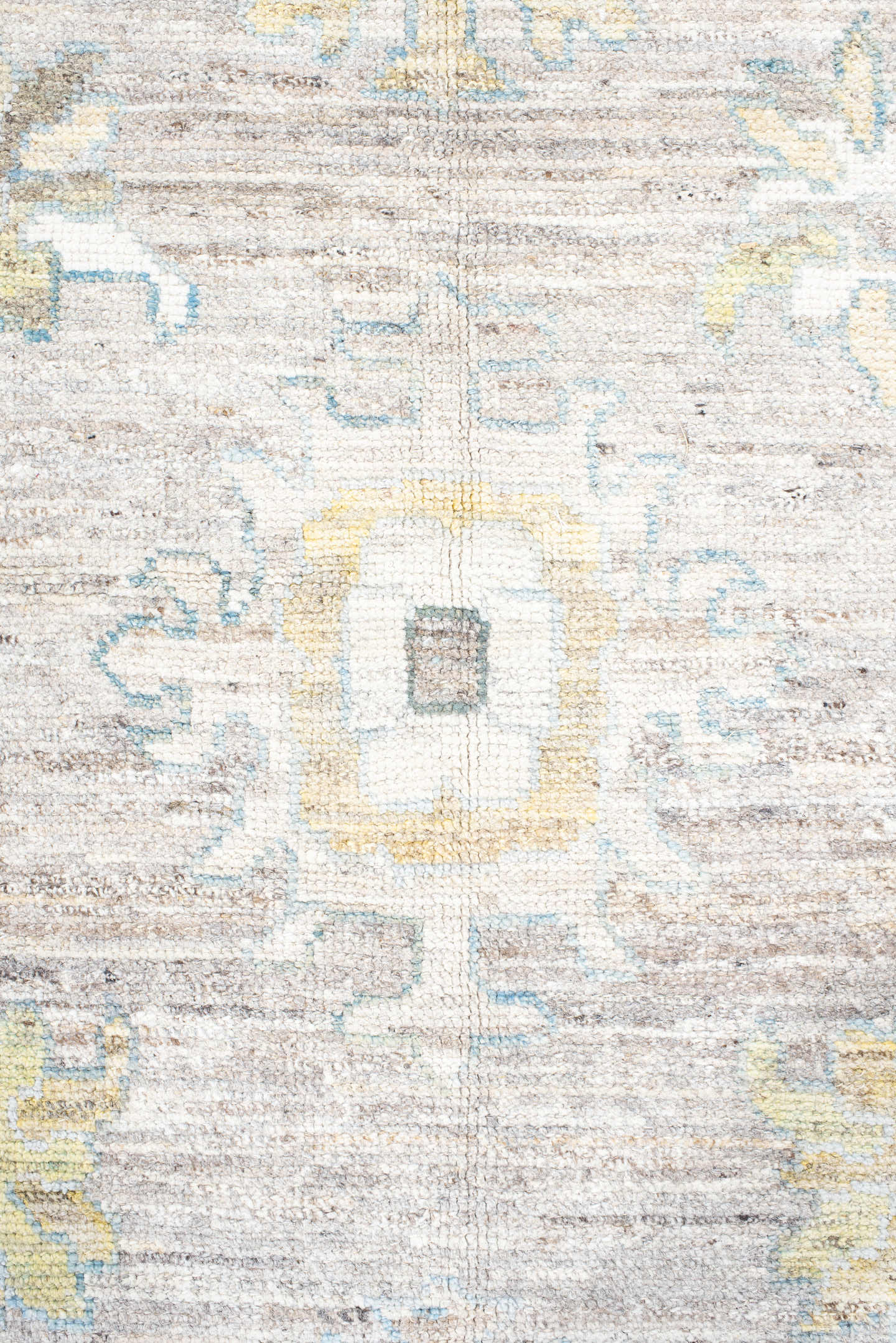 13' x 19' one-of-a-kind handmade vintage Oushak oversize rug. Color palette: taupe, ivory, light_blue, sage, gold, gray