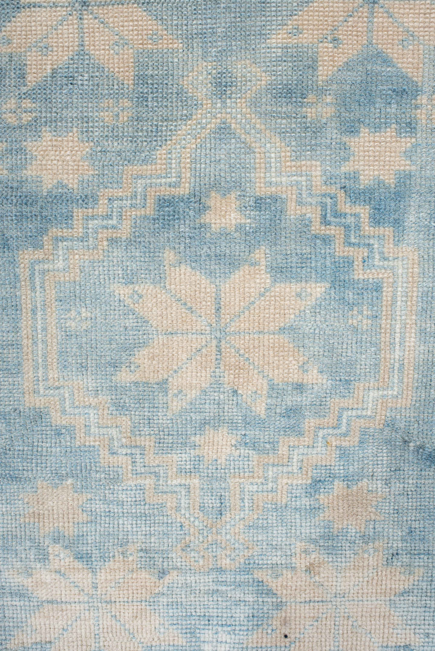 2' x 2' one-of-a-kind handmade antique Anatolian small size rug. Color palette: ivory, pale blue, sky blue, cream