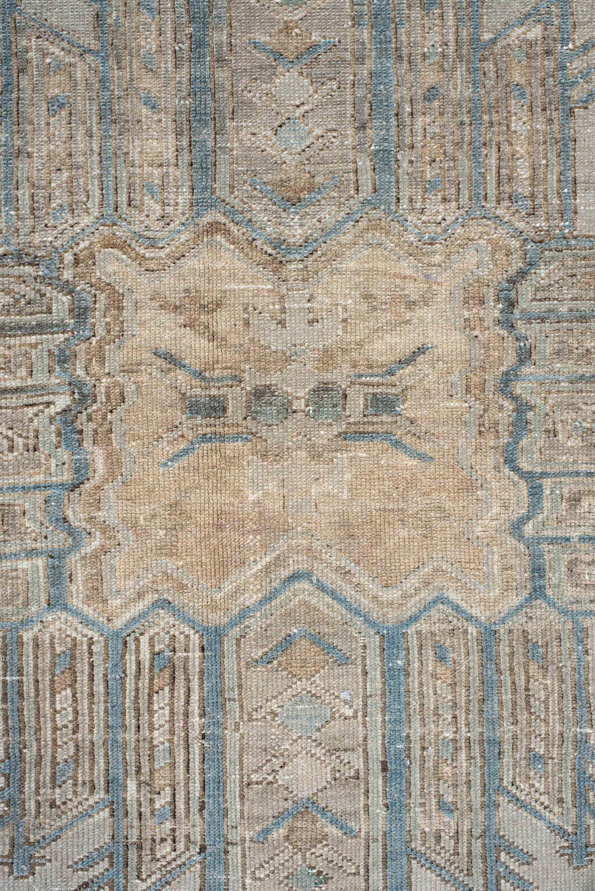 9' x 12' one-of-a-kind handmade vintage Baktiary large size rug. Color palette: ivory, pale blue, taupe, beige, slate, cream