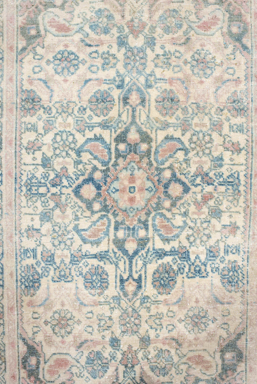 2' x 3' one-of-a-kind handmade vintage Bidjar small size rug. Color palette: ivory, pale blue, blush, sage, taupe