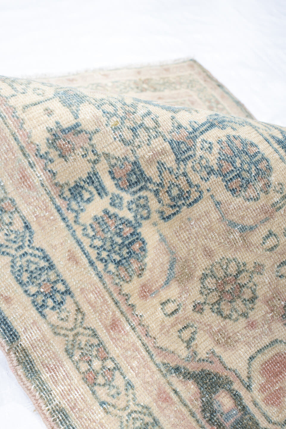 2' x 3' one-of-a-kind handmade vintage Bidjar small size rug. Color palette: ivory, pale blue, blush, sage, taupe