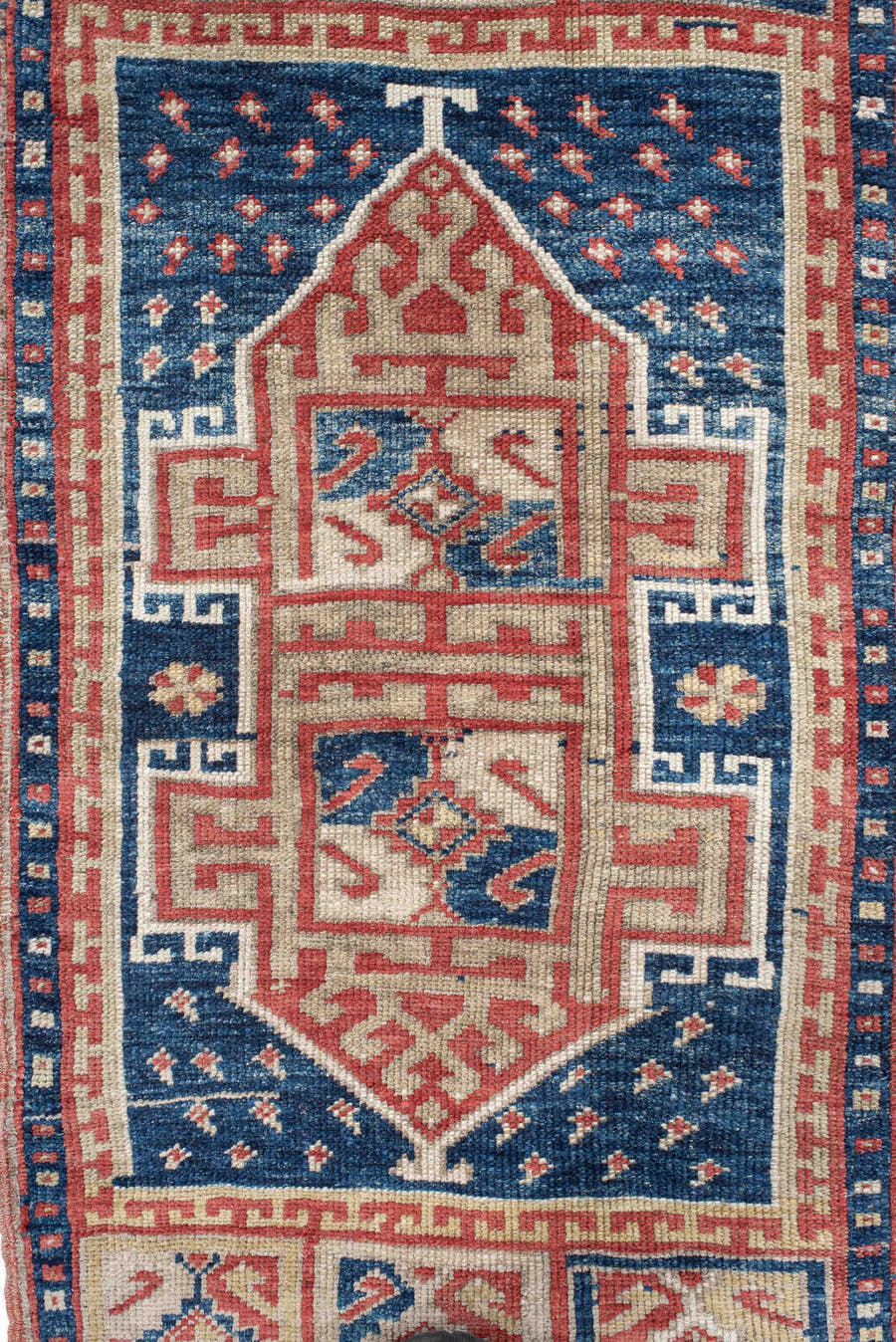 1' x 3' one-of-a-kind handmade vintage Anatolian small size rug. Color palette: navy, ivory, rust, brick, cream, blue