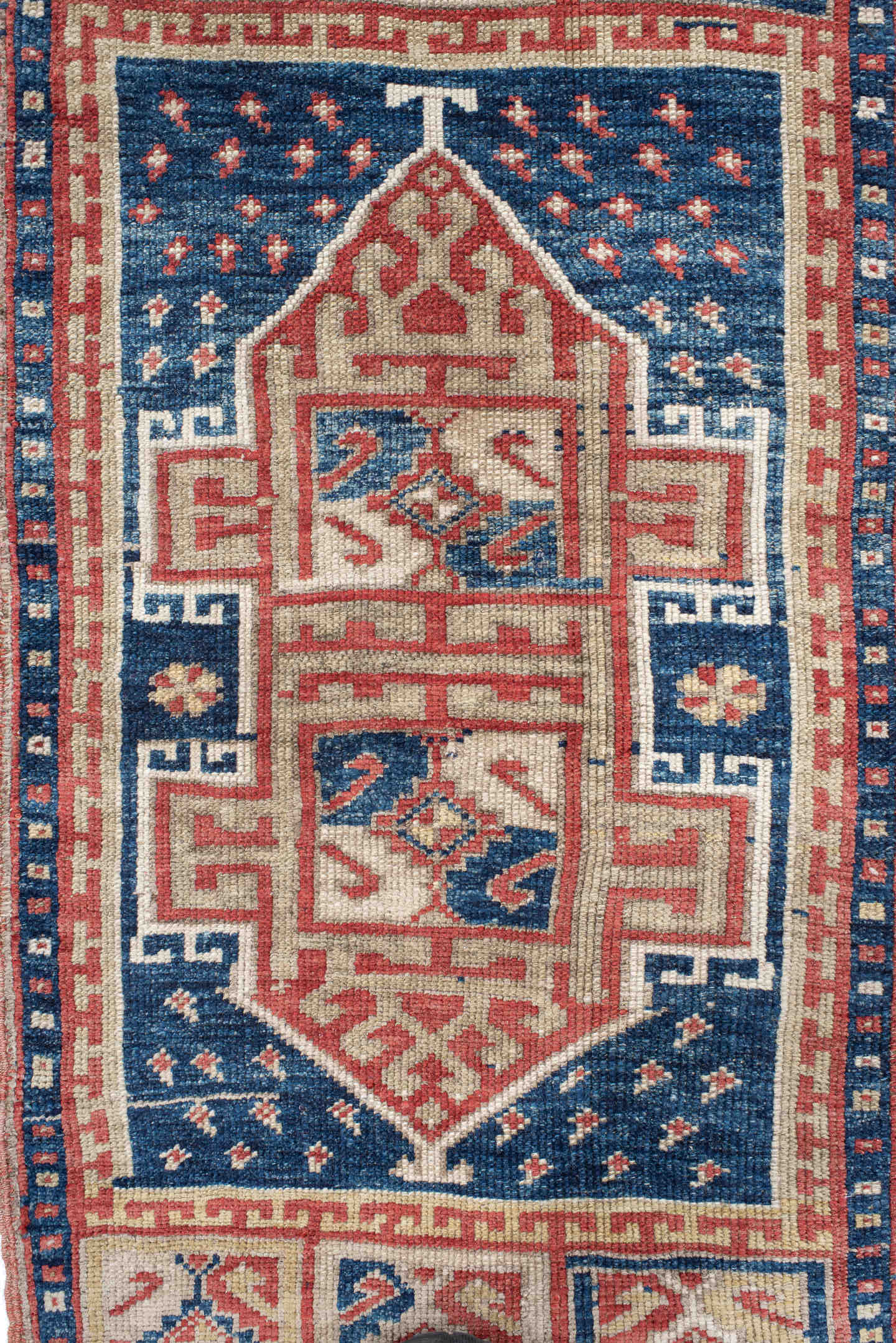 1' x 3' one-of-a-kind handmade vintage Anatolian small size rug. Color palette: navy, ivory, rust, brick, cream, blue