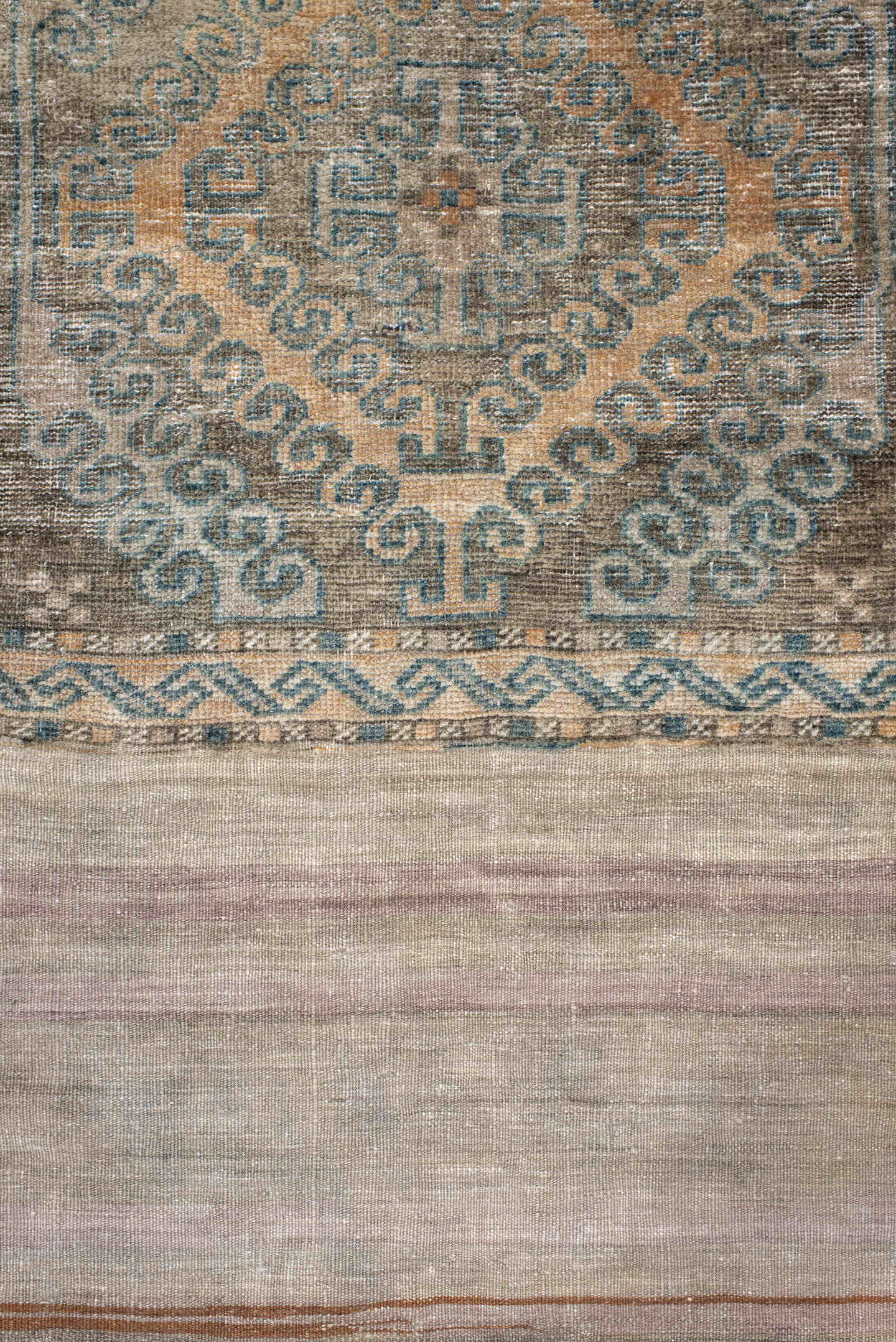 2' x 4' one-of-a-kind handmade vintage Belouch small size rug. Color palette: taupe, gray, slate, rust, ivory, charcoal
