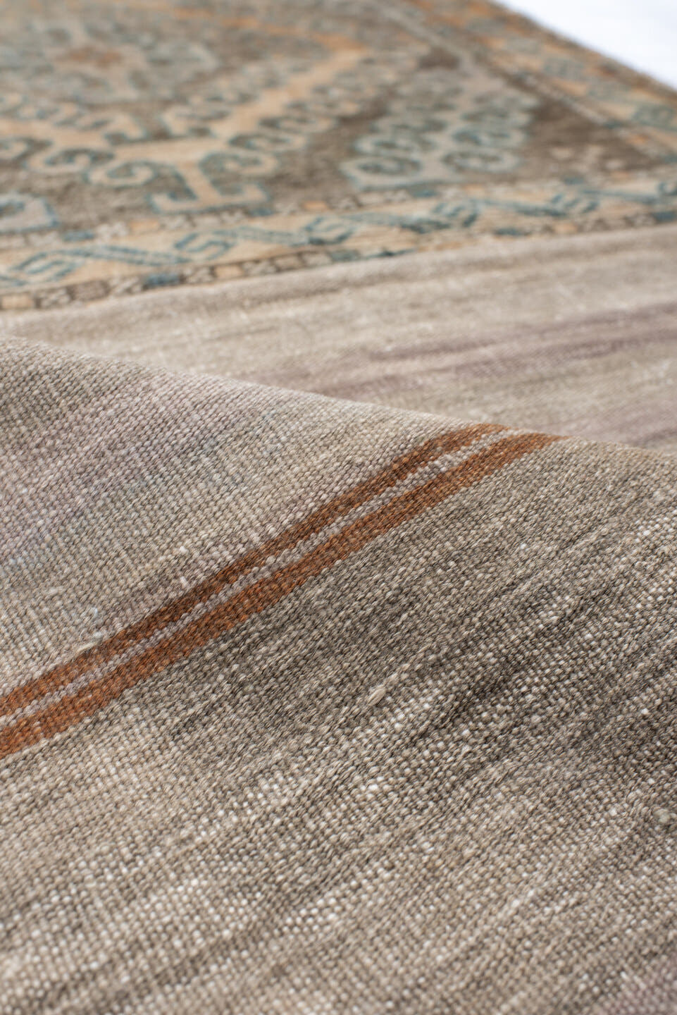 2' x 4' one-of-a-kind handmade vintage Belouch small size rug. Color palette: taupe, gray, slate, rust, ivory, charcoal