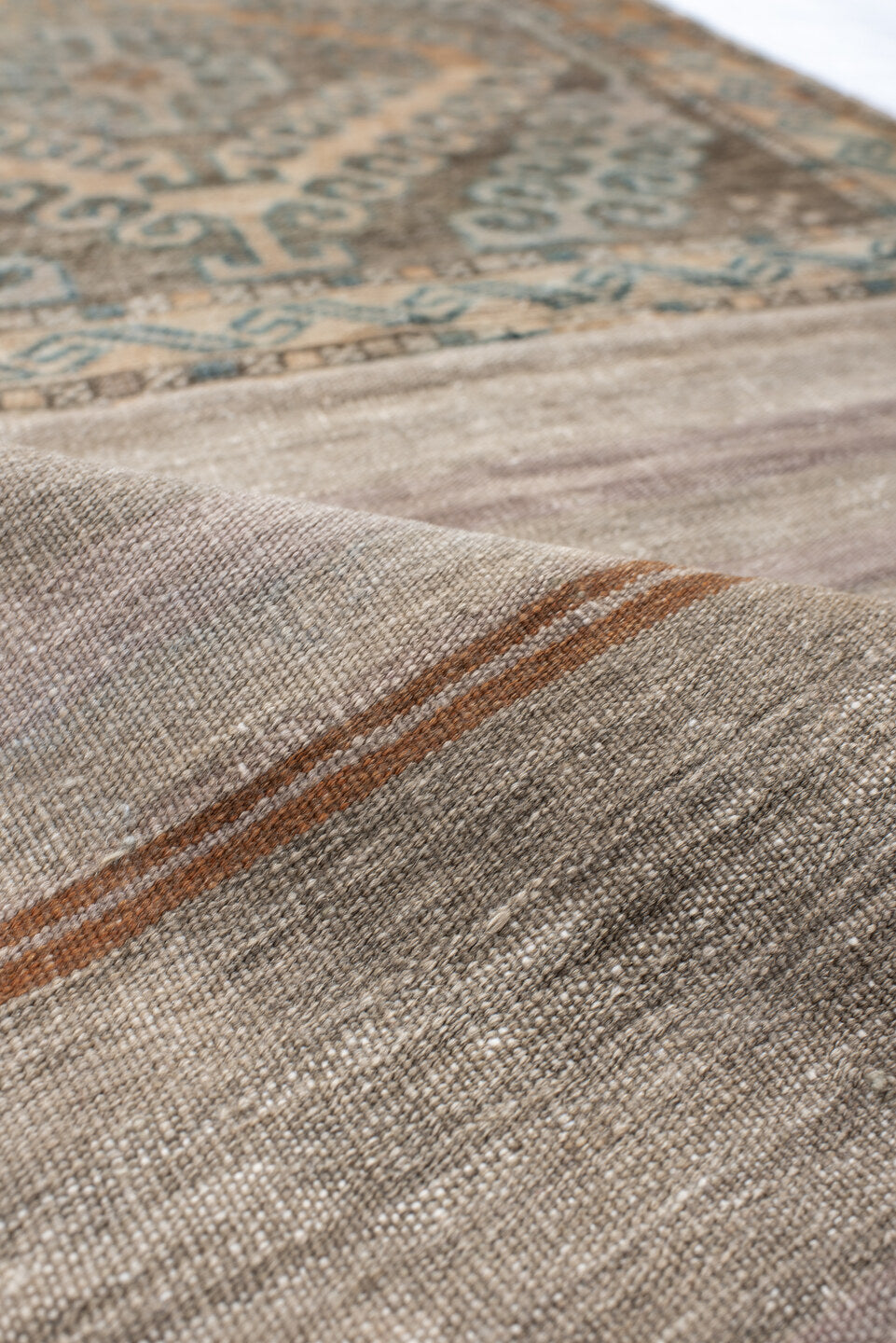 2' x 4' one-of-a-kind handmade vintage Belouch small size rug. Color palette: taupe, gray, slate, rust, ivory, charcoal
