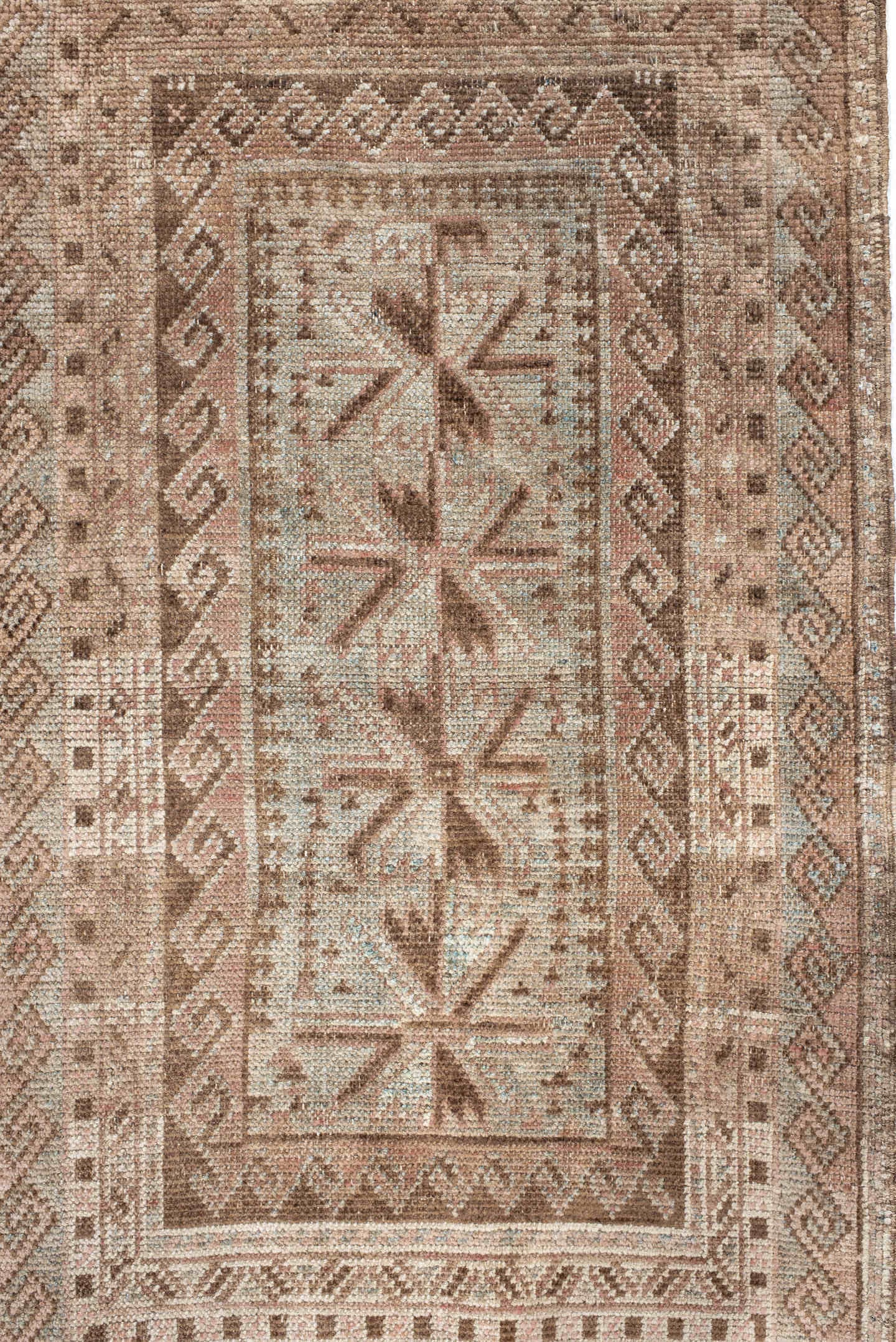 2' x 3' one-of-a-kind handmade vintage Belouch small size rug. Color palette: taupe, ivory, blush, brown, camel, sage, beige