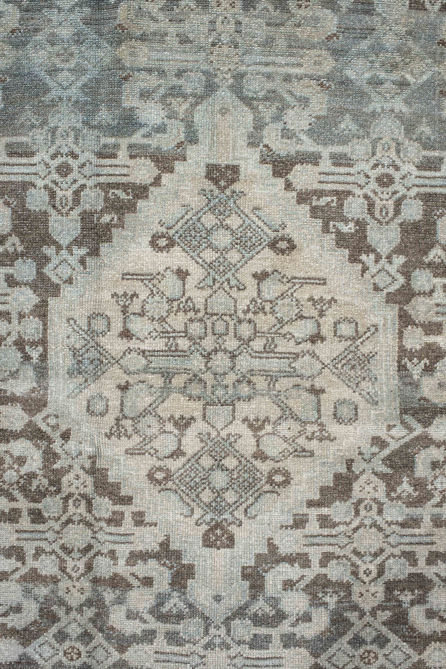 4' x 7' one-of-a-kind handmade antique Malayer rug. Color palette: ivory, taupe, slate, brown, charcoal, camel, beige, gray