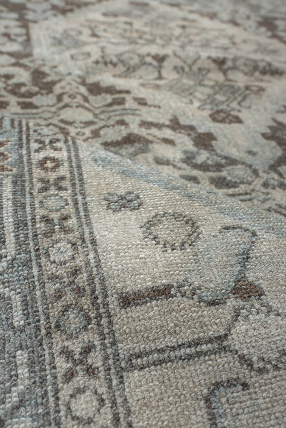4' x 7' one-of-a-kind handmade antique Malayer rug. Color palette: ivory, taupe, slate, brown, charcoal, camel, beige, gray
