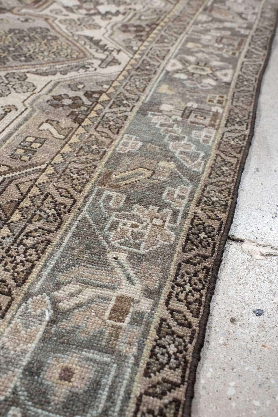 4' x 6' one-of-a-kind handmade antique Hamadan small size rug. Color palette: ivory, taupe, slate, brown, charcoal, camel