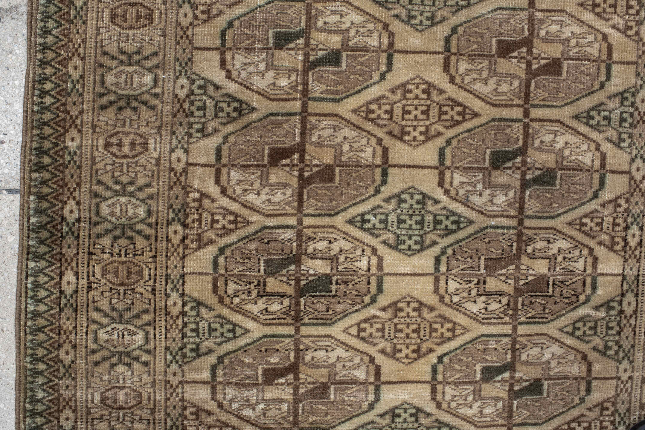 2' x 3' one-of-a-kind handmade vintage Bokara small size rug. Color palette: brown, gray, light gray, off-white